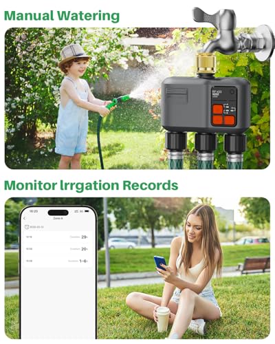 WLAN Watering Computer 3 Outputs with Brass Inlet/RF 300M Technology, Garden Watering Clock, Compatible with Alexa & Smart Life App, Automatic Watering System for