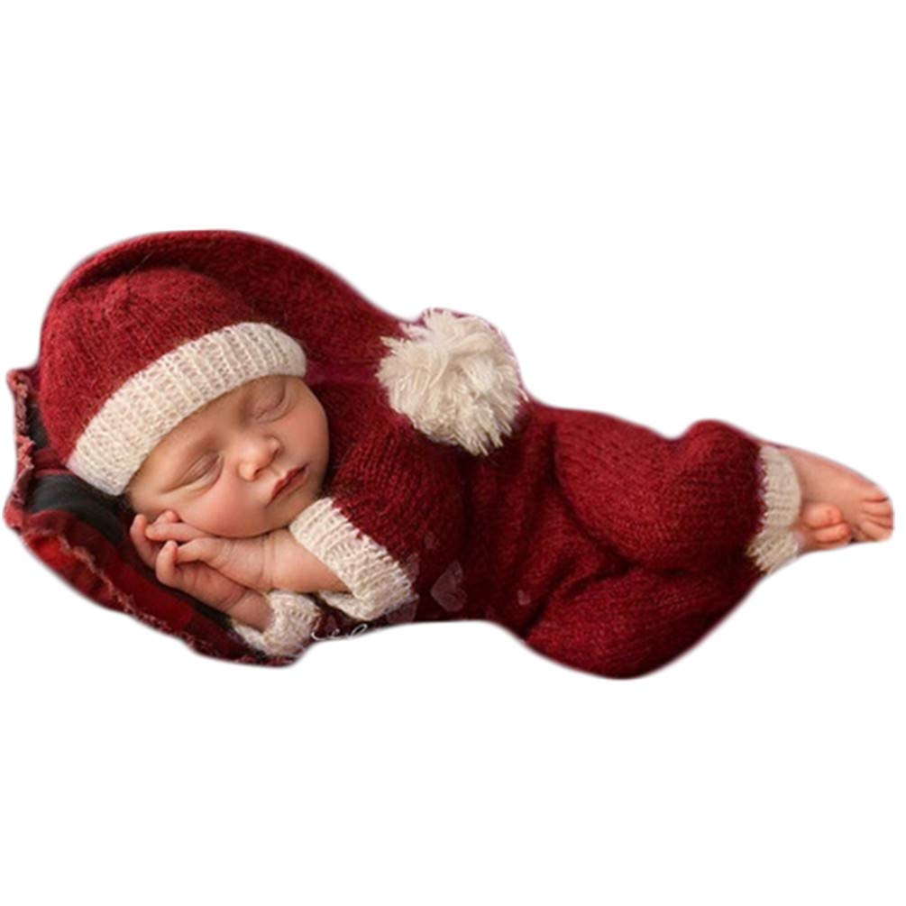Photo 1 of Vedory Christmas Newborn Baby Photo Shoot Props Outfits Crochet Clothes Santa Claus Red Hat Pants Photography Props