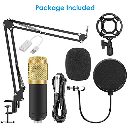 Professional Studio Broadcasting Recording Condenser Microphone, Geekroom Adjustable Recording Microphone Suspension Scissor Arm Stand with Shock Mount and Mounting Clamp Kit