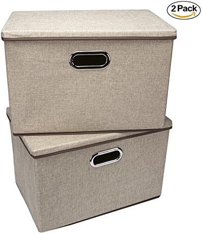 Storage bins,Wecye Large Foldable Storage Containers with Removable Lid and Handles,Storage box Storage cubes Organizer,Set of 2 (Khaki)