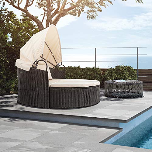 Devoko Patio Furniture Outdoor Round Daybed with Retractable Canopy