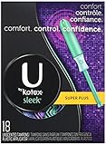 U by Kotex Sleek Super Plus Tampons, Full Size Plastic Applicator, Unscented, 18 Count
