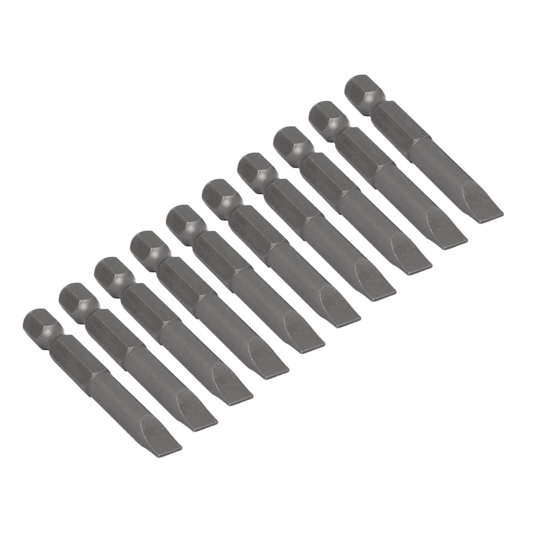 sourcingmap 10 Pcs 6mm Slotted Tip Magnetic Flat Head Screwdriver Bits, 1/4 Inch Hex Shank 2-inch Length S2 Power Tools