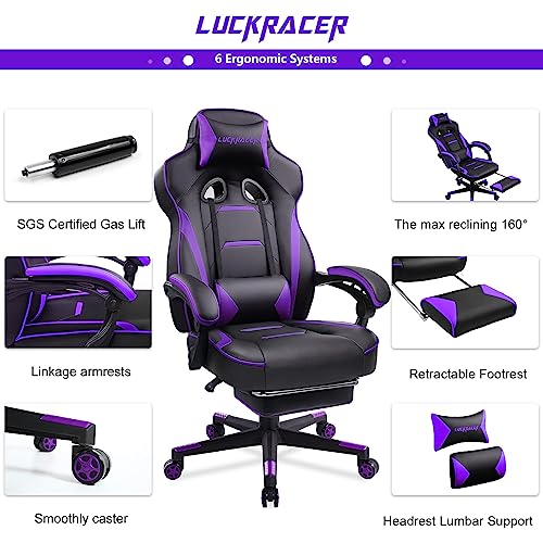 LUCKRACER Gaming Chair with Footrest Office Desk Chair Pu Leather High