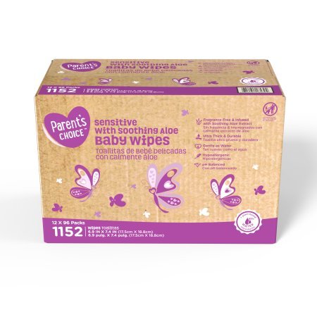 Parents Choice Baby Wipes, 12 packs of 96 (1152 count) (Sensitive Aloe
