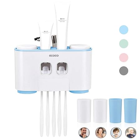 YOUDO Automatischer Zahnpastaspender und Zahnbürstenhalter Set mit Wand Montiert - Hände frei 2 Zahnpasta Squeezers mit 5 Bür