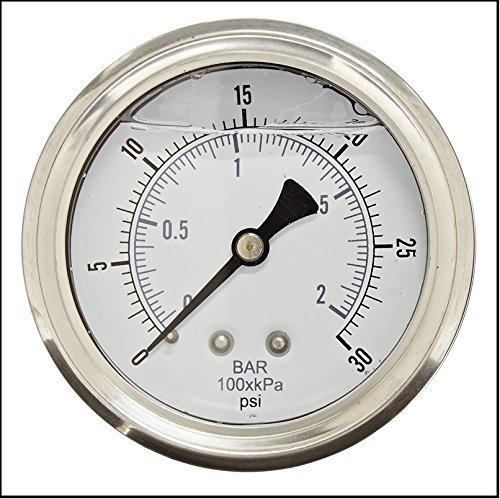 NEW STAINLESS STEEL LIQUID FILLED PRESSURE GAUGE WOG WATER OIL GAS 0 to 30 PSI BACK MOUNT 0-30 PSI 1/4" NPT 2.5" FACE/DIAL FOR COMPRESSOR HYDRAULIC AIR TANK PNEUMATIC