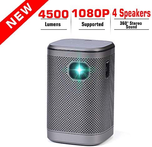 Projector Portable DLP 2500 Lumens 1080P Supported Video Projector 200" Home Theater Outdoors Gaming Mini Projectors Bluetooth WiFi HDMI USB SD Built-in Stereo Speakers Screen Share (Normal, Grey)