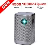 Projector 4500 Lumens DLP 1080P Supported Video Projector Sound Speaker 200" Home Theater Outdoors Gaming Mini Projectors BT WiFi Type-C HDMI USB SD Screen Share