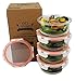 [4 Pack] Medium 21oz - Round Glass Meal Prep Container with Easy Snap Lids - Food Storage Containers - Portion Control for Keto, DASH, Mediterranean - Free Maria Emmerich Keto Cookbook Sample
