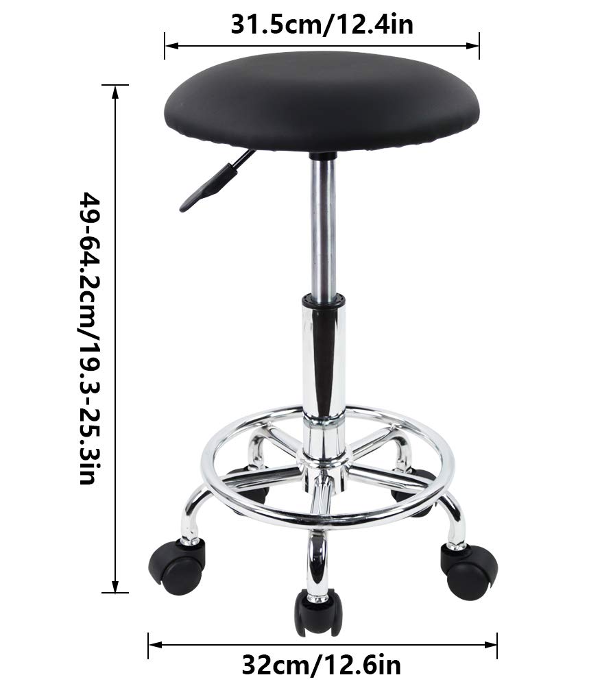 KKTONER Swivel Rolling Stool with Footrest Height Adjustable PU Leather Salon Vanity Spa Massage Office Stool Chair Small (Black): Kitchen & Dining