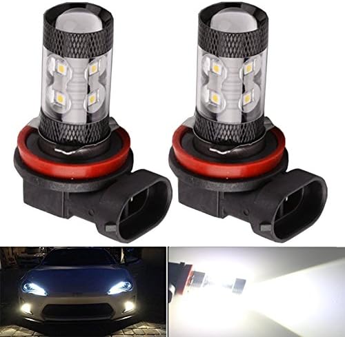 Motorus93 2-Pack Extremely Bright 60W LED Bulbs with Projector for Fog Lights Daytime Running DRL Driving H11 6000K Xenon White