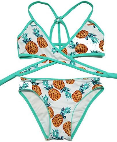 DAPOTO Womens Padded Pineapple Bikini Top Bottom Pattern Swimsuit Two Piece(FBA) (M(US 6-8), pineapple)