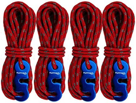 Reflective Tent Guide Rope Guy Line Cord & Adjusters. Lightweight, Rain Tarps, Tents, Hiking, Backpacking. Essential Camping & Survival Gear. Camp Accessories(Red)