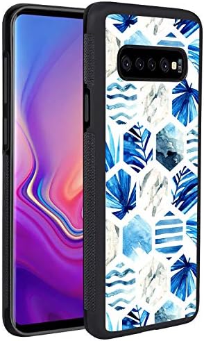 Case Made for Samsung Galaxy S10 Plus Black PC Back and Pliable TPU Profile Frame Tyre Textured Non Slip Grip Shockproof Case Hexagonal Stripe -GEMYON