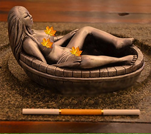 X&M Vintage hand-carved tabletop decoration ashtray, Home furnishings cigar concrete living room bar office cement ashtray-D 16x23x12cm(6x9x5)