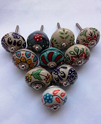 Global Mart Set of 10 Multicolor Hand Painted Floral Ceramic Interior Door Knobs