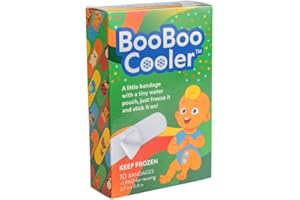 BooBoo Cooler Kids Innovative Cooling Bandages, 0.8 x 2.7 inches, 10 Pack with Reusable Storage Pad (Animal Pack)