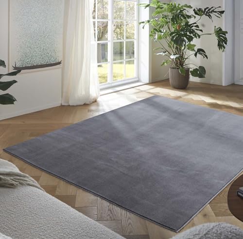 Taracarpet Teppich Kurzflor weicher Designer Uni Bodenbelag Madrid fürs Wohnzimmer, Kinderzimmer, Schlafzimmer und die Küche geeignet New Anthrazit 24