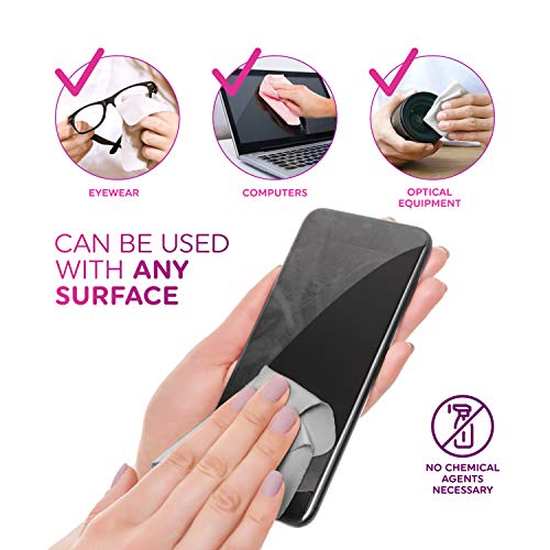 Premium Microfiber Cleaning Cloth 6x6 & 12x12 - Extra Soft Suede Feel Lint Free Cloths for Eyeglasses & Glass - Compatible with iPad, iPhone, Tablet, TV, LCD, Camera Lens (6 Small - 2 Large, Grey)