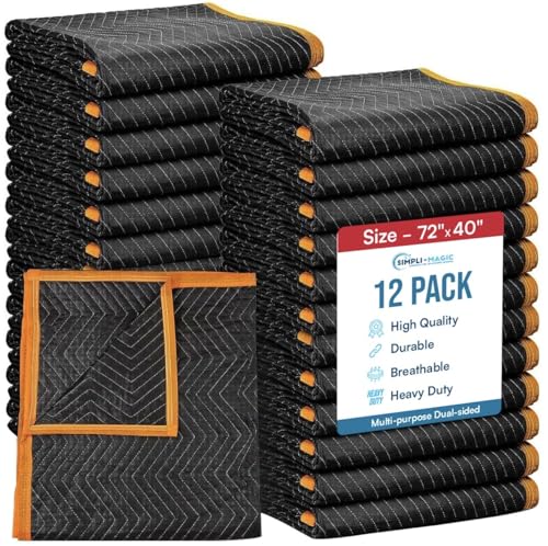 Simpli-Magic Heavy Duty Padded Moving Blankets 72" x 40" – 12 Pack