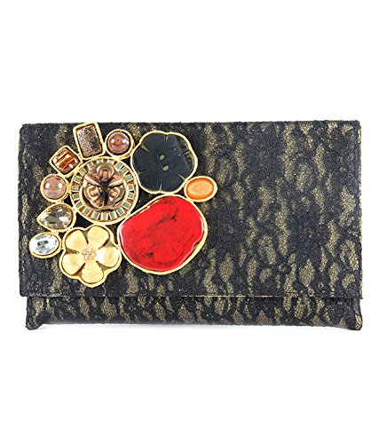 SAISHA Womens Clutch Black & Gold -FCB0098