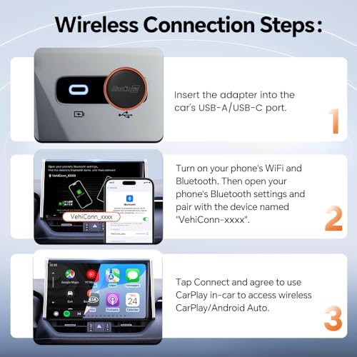Carlinkit Mini Ultra 3 Wireless CarPlay Adapter, Wireless Android Auto Adapter, Convert OEM Wired to Wirelesss Dongle, USB-A/C Plug & Play, Auto-Connect, OTA Upgrade, Orange