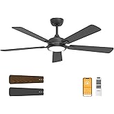 Ceiling Fans with Lights, 52 Inch Black Modern Ceiling Fan with Light and Remote Control, DC Reversible Motor, Noiseless, Dual Fan Blades, 6CCT, Fans for Bedroom, Living Room, Indoor and Outdoor Use