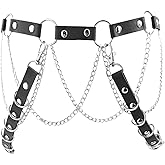Women's Gothic Body Chain Belt Leather Punk Waist Belt with O-ring Metal Chain Tassel Adjustable Buckles