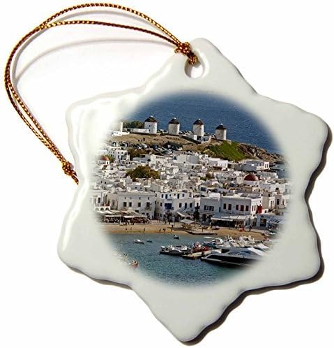 Wild Bramble 3-Inch Porcelain Snowflake Decorative Hanging Ornament, Greece, Chora, Inner Harbor Of Mykonos Eu Dny David Noyes