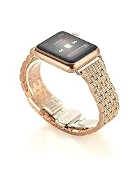 Diamantes de imitación de vidrio correas de reloj de acero inoxidable para Apple Watch Series 1 2 3 (41.6 yard 45.9 yard Mujer Hombre)