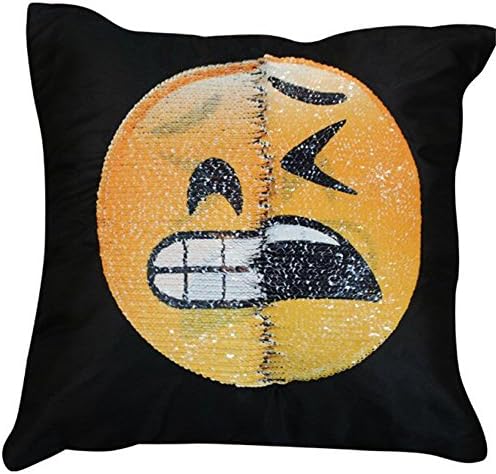 Reversible Sequin Pillow Case - Ehonestbuy Emoji Two Face Throw Cushion Cover Zippered Square Decorative Pillowcase for Sofa Home Decor DIY (Sad + Bared teeth)