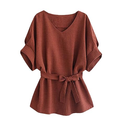 TOPSELD T Shirt Damen, Frauen V-Ausschnitt Selbst Tie Kurzarm Bluse Tops T-Shirts