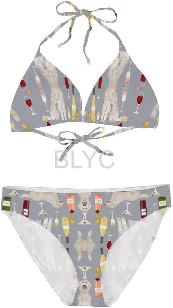 Amazon 落書き黄金落書きワインビール飲み物犬パターン Jpg 女性トライアングルビキニセット水着水着セクシーなビーチウェア2枚 ビキニ セパレーツ 通販