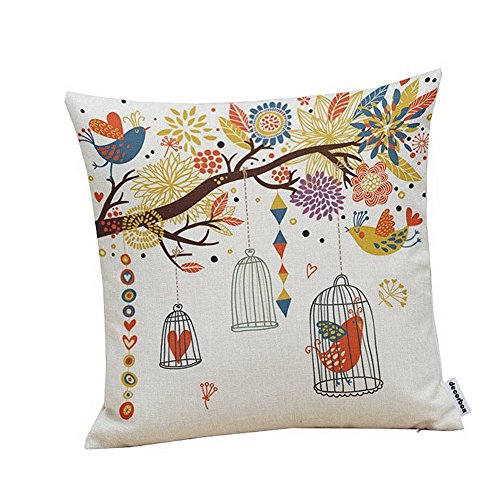 Decorbox Cotton Linen Square Decorative Throw Pillow Case Cushion Cover Birdcage 18 