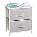 mDesign Night Stand/End Table Storage Tower - Sturdy Steel Frame, Wood Top, Easy Pull Fabric Bins - Organizer Unit for Bedroom, Hallway, Entryway, Closets - Chevron Zig-Zag Print - 2 Drawers - Taupe