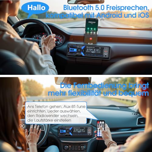RDS Car Radio Bluetooth with Type-C Charging Port, CENXINY Car Radio 1DIN Bluetooth 5.0 Supports 2USB/AUX/SD/TF/EQ/DSP/Android and iOS