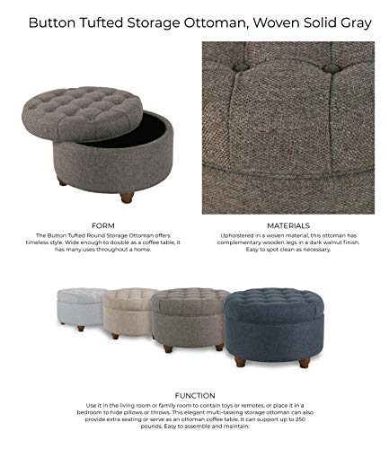 Homepop Home Decor | Button Tufted Woven Round Storage Ottoman | Ottoman with Storage for Living Room & Bedroom (Dark Gray) - Image 10
