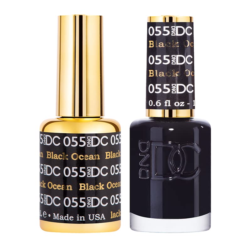 DND DC Gel Polish Set, Black Collection, UV/LED Gel Polish and Air Dry Nail Lacquer, Matching Chip-Free Polish Duo, 055 Black Ocean, 0.5 Fl Oz
