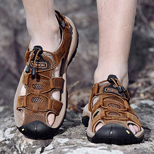 Yomiafy Men's Breathable Sandals Casual Outdoor Hiking Sandal Beach Fisherman Shoes(Brown,US:6.5) - Thumbnail 2