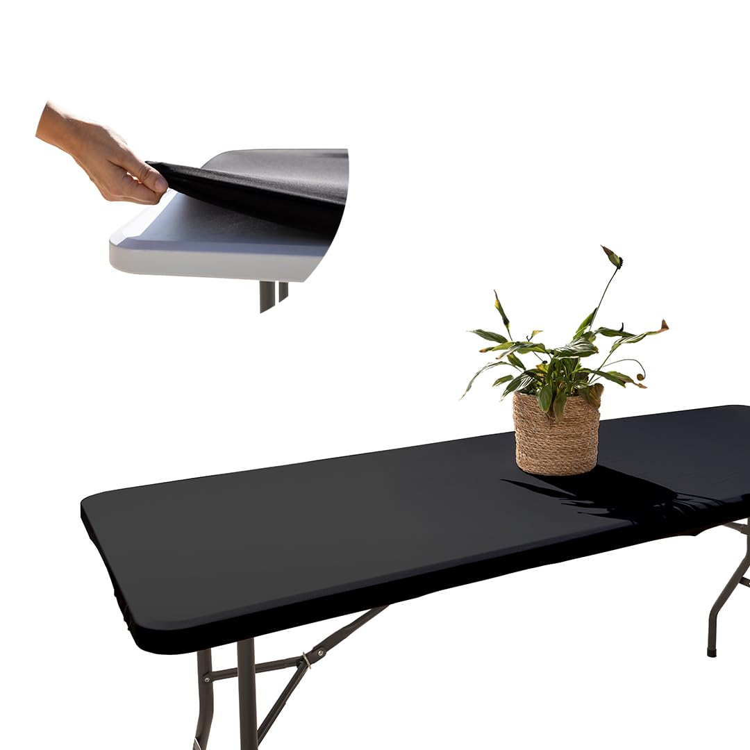 Glop Rectangular Table Cloth with Elastic Band Adjustable to the Table – Waterproof and Washable Tablecloth for Parties – Black Tablecloth for Outdoor and Garden Table – Wrinkle and Stain Resistant.