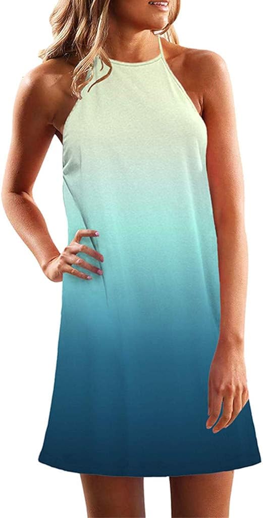 LUDAY Women's Summer Basic Short Sleeve Swing Plus Size Sundresses Casual Mini Tank Dress Beach Dress T-Shirt Dress