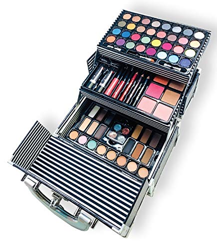 BR Carry All Trunk Train Case with Makeup and Reusable Case Makeup Gift Set (Black)