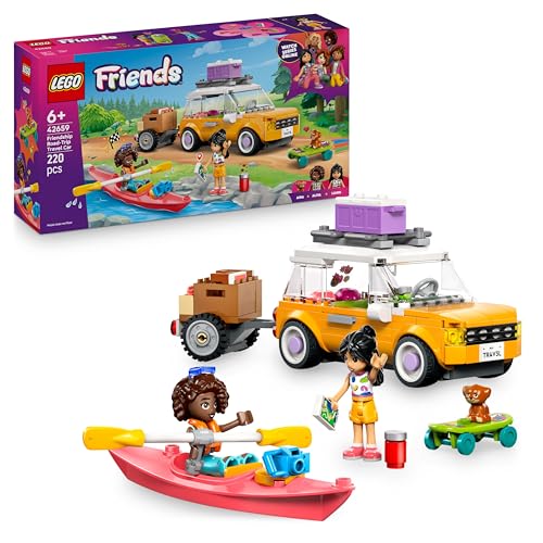 Friends Friendship Road-Trip Travel Car Toy with Trailer, 2 Mini Dolls, a Pet Dog Figure, Kayak & Fun Accessories INCL. a Skateboard & Roller Skates - Building Set for 6+ Year Old Girls - 42659