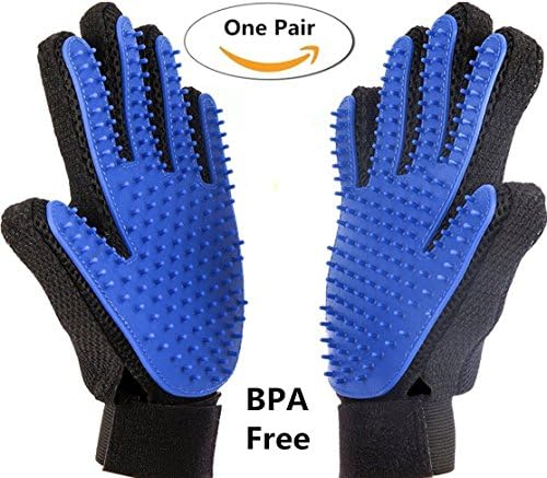 Pet Hair Remover Glove - Gentle Grooming Glove, Shedding Gloves Brush, Deshedding Massage Tools with Enhanced Five Finger Soft Rubber Tips Design for Dog/Cat/Horse Combs (One Pair)