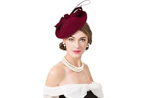 HIMESPORT Vintage Pillbox Cap Fascinators Horse Racing Festival Hats for Women Wedding Elegant Church Wool Felt Floppy Fedora