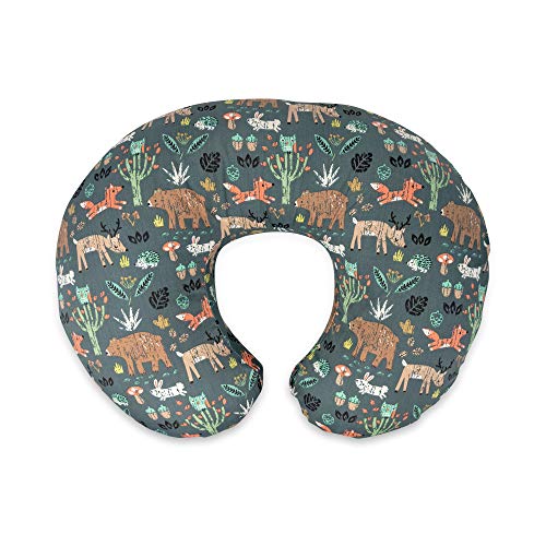 almohada y posicionador de lactancia original boppy, animales del bosque verde, tela de mezcla de algodón con toda la moda