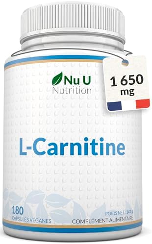 L-Carnitine Complexe 1 650mg - 180 Forte Puissance Capsules Véganes - Avec Riboflavine, Biotine, Chromium, Vitamine D, B3 & B6 - L Carnitine Tartrate Supplément - Fabriqué en Europe - Nu U Nutrition