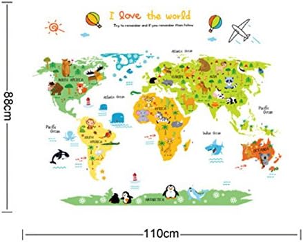 ufengke Cartoon World Map Cute Animal Wall Decals, Children's Room Nursery Removable Wall Stickers Murals - Image 3