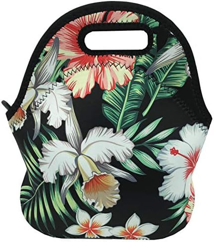 Neoprene Lunch Bag Thick Insulated Lunch Tote Box with Heavy Duty Zipper for Women Men Adult Kids Teens Boys Teenage Girls Toddlers School (Flower 1)